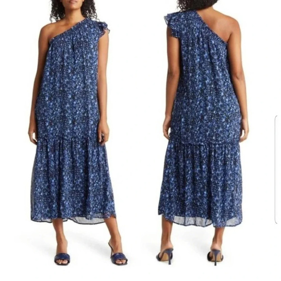 Collective Concepts Womens Maxi One Shoulder Floral Dress S Blue Tiered new - Picture 1 of 11